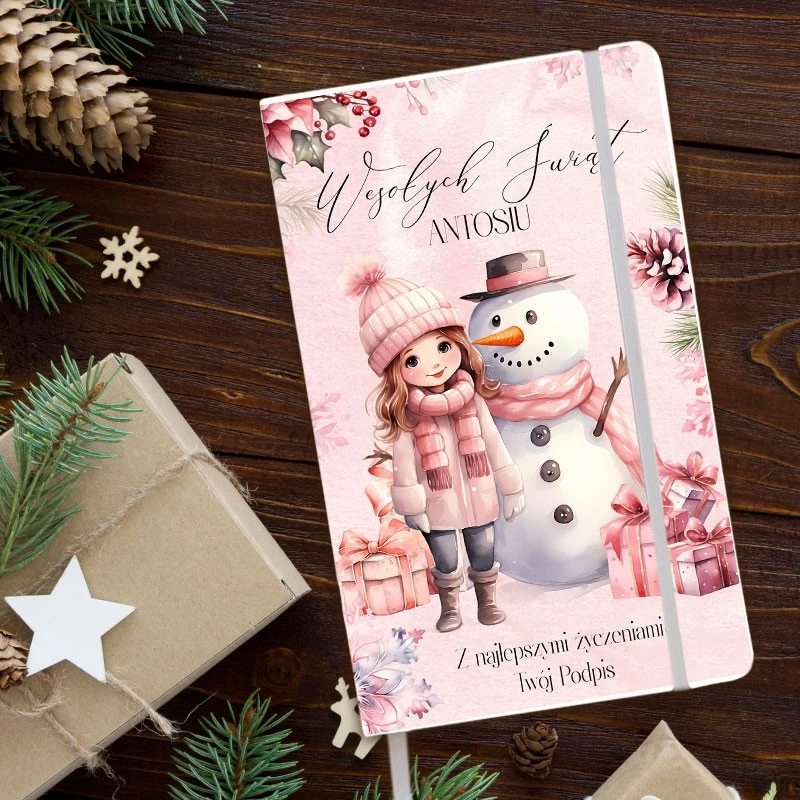 PAMIĘTNIK dla dzieci notatnik świąteczny Z IMIENIEM Dziewczynka z bałwankiem 80 kartek czystych